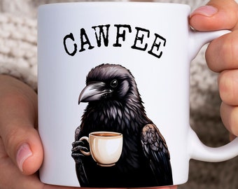 Cawfee Mug, Funny Crow Mug, Adorable Crow Drinking Coffee, Whimsical Gift for Bird and Coffee Lovers, Crow Lover Gift, Bird Lover Gift