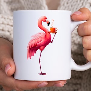 Taza de café flamenco divertida para ella, taza de isla tropical, regalo amante de las aves, regalo de cumpleaños amante del flamenco, taza de flamenco rosa, regalos de flamenco