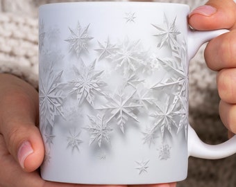 3D Effect Snowflake Mug, Christmas Mug, Holiday Mug, Hot Chocolate Mug, Winter Mornings Tea Cup, Christmas Coffee Cup Gift, Xmas Mug Gift