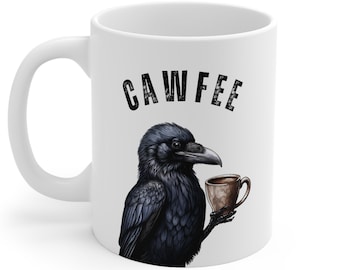 Cawfee Becher, lustige Krähe Becher, entzückende Krähe trinkender Kaffee, wunderliches Geschenk für Vogel und Kaffee-Liebhaber, Krähe Liebhaber Geschenk, Vogel Liebhaber Geschenk