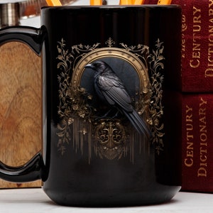 Caneca Gótica Raven, Caneca Dark Academia, Xícara de Café Black Witchy, Goblincore, Whimsigoth, Caneca Black Raven, Xícara de Chá Gótica, Xícara de Café Black Crow