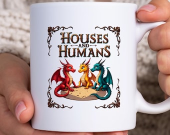 Houses and Humans D&D Coffee Mug, Dungeons and Dragons Gift, Vintage Retro 90s DnD Tea Cup, Joke D and D Gift, Fantasy Dragon Pun Mug
