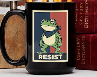 Taza con el meme de la rana "Resiste", taza de café para activistas políticos, regalo retro vintage liberal, regalo de rana para la justicia social, anti-Trump, anti-MAGA