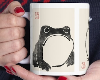 Matsumoto Hoji Mug Frog Mug Cottagecore, Goblincore Cup Sad Frog Grumpy Frog Gift Fine Art, Japanese FrogToad Set of 3 Japanese Art