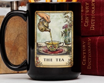 Taza con carta del tarot del té, taza con carta del tarot de la bruja, taza de adivinación, taza de té mística, taza de café wiccan, taza de adivinación, taza para amantes del té, taza pagana
