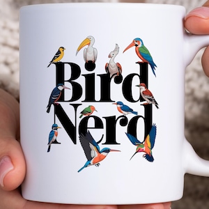 Bird Nerd Gift Mug, Colorful Birds Coffee, Bird Lover, Ornithology Enthusiast, Bird Watching, Unique Animal Art, Funny Ornithology Present
