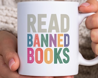 Mok lezen verboden boeken, cadeau boekenliefhebber, bibliofiel koffiemok, bibliothecaris leraar cadeau, cadeau literair activist, leesgrage keramische mok