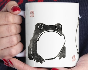 Matsumoto Hoji Mug Frog Mug Cottagecore Mug, Goblincore Cup Sad Frog Grumpy Frog Gift Fine Art, Japanese FrogToad Set of 3 Japanese Art