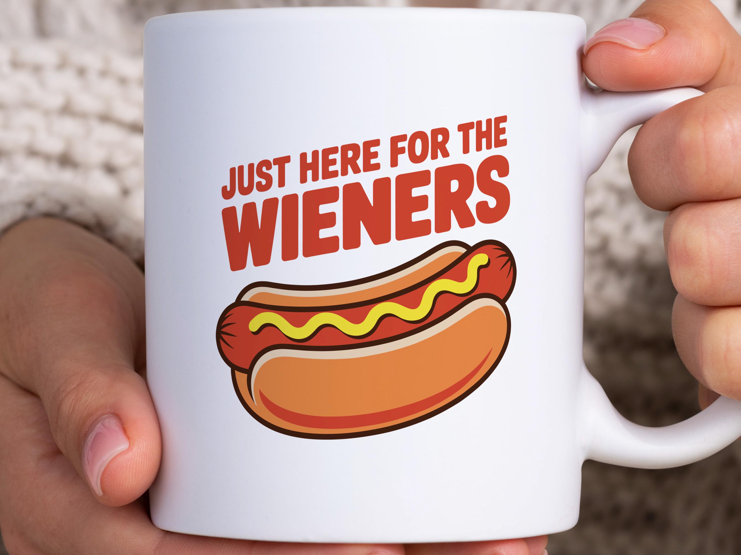 Just Here For The Wieners Mug, Funny Hot Dog Coffee Cup, BBQ Grill Master Gift Dad, Foodie Gag Joke, Humorous Sausage Wiener Drinkware Funny