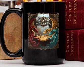 Houses and Humans D&D Coffee Mug, Dungeons and Dragons Gift, Vintage Retro 90s DnD Tea Cup, Joke D and D Gift, Fantasy Dragon Pun Mug