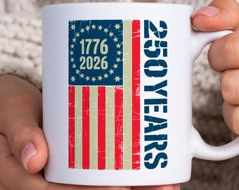 Mug 250 ans indépendance des États-Unis, cadeau d'anniversaire américain 1776 2026, tasse à café drapeau patriotique vintage en détresse, verres histoire, USA Pr