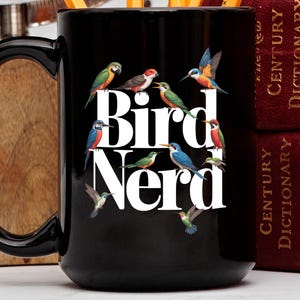 Vogel Nerd Becher, Vogel Geschenk, Kaffeebecher für Vogelliebhaber, Bunte exotische Tropische Vögel Illustration, Kolibri Papagei Eisvogel