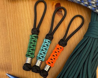 Paracord Knife Lanyard - Assorted Color Patterns - Silver Stainless Steel Bead