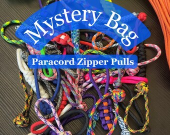 Paracord Zipper Pulls | Mystery Bag | Custom handmade tab pull for bags, jackets, luggage, or purse. Personalized gift.