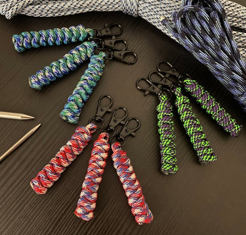 Paracord Keychain Snake Knot Pack Swivel Clip or Carabiner Clip Set of