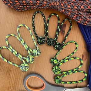 Paracord Zipper Pulls - Assorted Green Color Patterns - Monkey Fist Mini Knot - Pack of 3