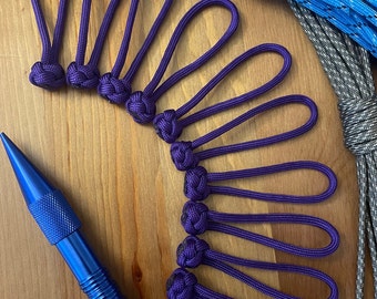 Paracord Zipper Pull Diamond Knot | Pack of Ten | Purple | handmade tab pull for bags, jackets, or luggage.