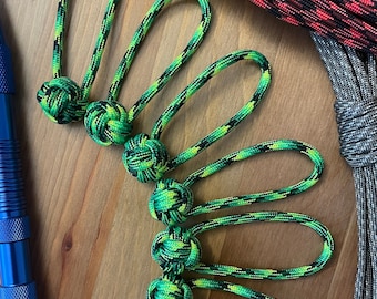 Monkey Fist Paracord Zipper Pulls Mini Knot | Green and Black pattern | Set of Six | Custom handmade tab pull for zipper