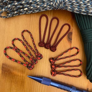 Paracord Zipper Pulls - Assorted Red Color Patterns - Diamond Knot - Pack of 5