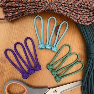 Paracord Zipper Pulls - Blues, Greens, and Purples - Diamond Knot - Pack of 5