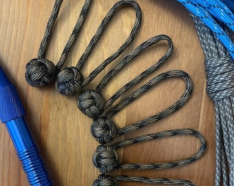 Monkey Fist Paracord Zipper Pulls Mini Knot | Tactical Camo pattern | Set of Six | Custom handmade tab pull for bags, luggage, or purse.