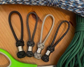 Paracord Knife Lanyard - Assorted Colors - Silver Stainless Steel Bead - Diamond Knots
