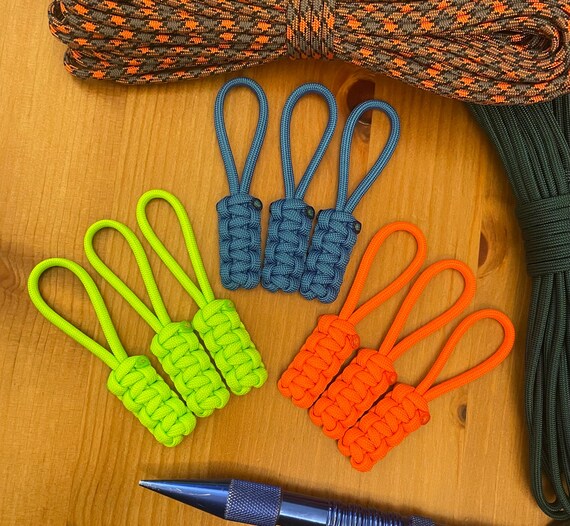 Paracord Zipper Pulls - Neon Colors - Cobra Knot - Pack of 3, 5