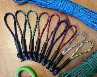 Long Paracord Zipper Pulls - 5 Inches - Assorted Color Patterns - Black Tubing - Pack of 3 or 6