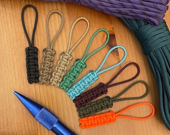 Thin Paracord Zipper Pulls - Assorted Colors - Cobra Knot - Pack of 3 or 6