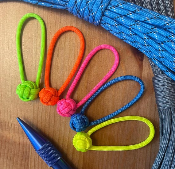 Paracord Zipper Pulls - Neon Colors - Monkey Fist Mini Knot - Pack