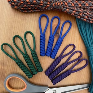 Paracord Zipper Pulls - Assorted Colors - Snake Knot - Pack of 3, 6, or 10
