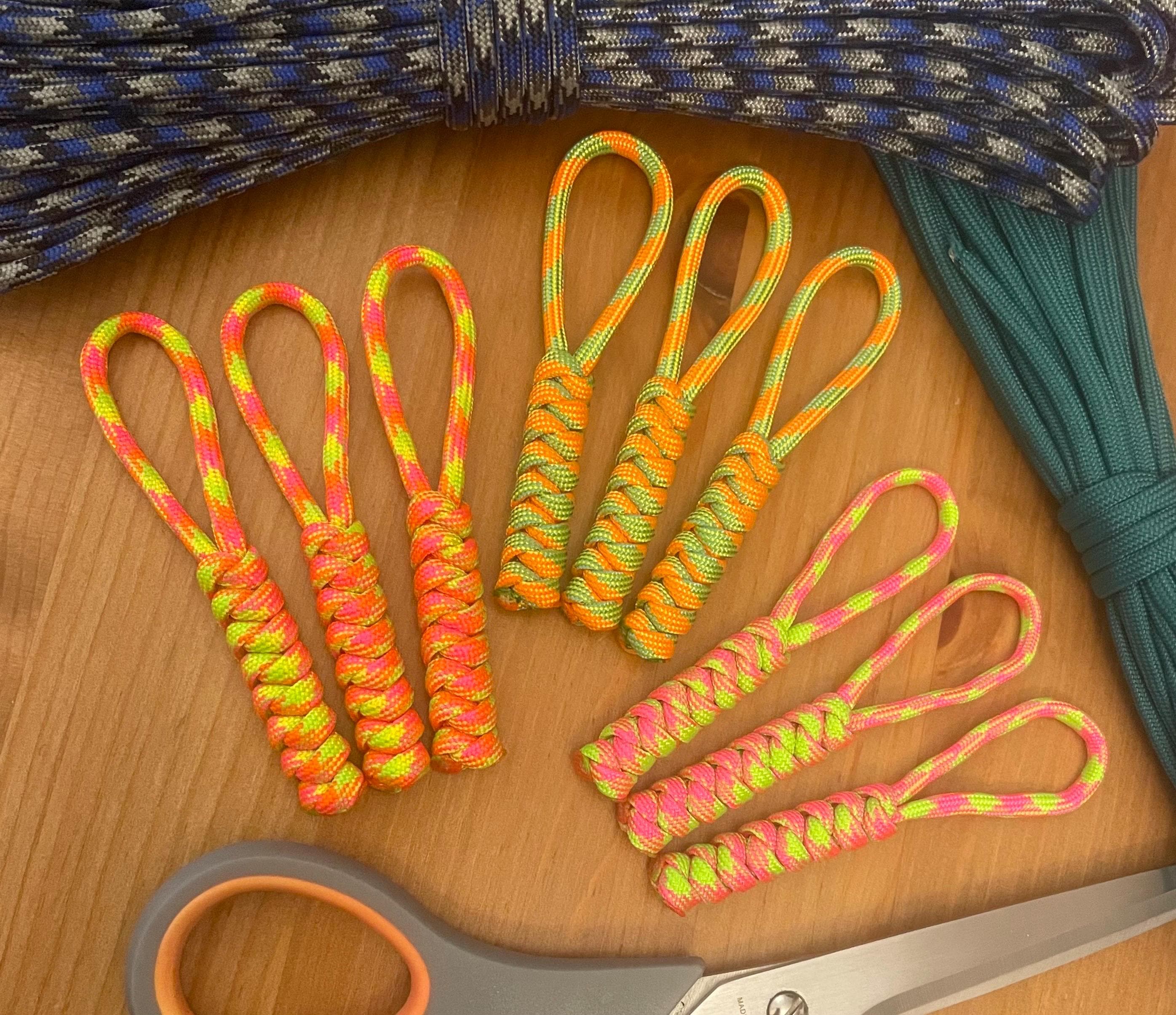 Paracord Zipper Pulls - Assorted Neon Color Patterns - Snake Knot