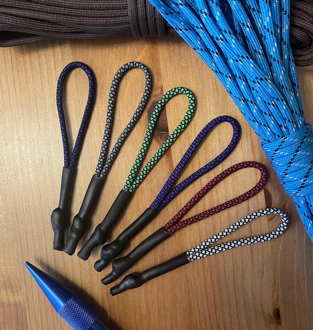 Elite Paracord Zipper Pull Tab Sets of 1, 3, 6, or 10 Black Tubing