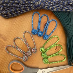 Paracord Zipper Pulls - Assorted Color Patterns - Monkey Fist Mini Knot - Pack of 5