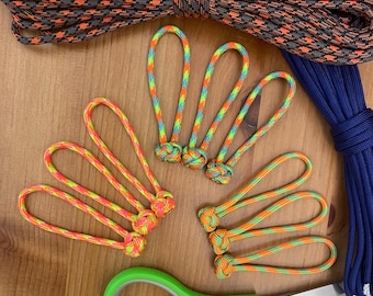Paracord Zipper Pulls - Assorted Neon Color Patterns - Diamond Knot - Pack of 5