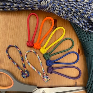 Paracord Zipper Pulls - Assorted Rainbow Color Patterns - Diamond Knot - Pack of 3, 6, 8 (Multi Pack), or 10
