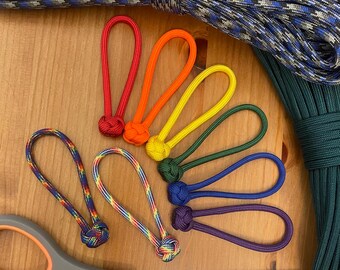 Paracord Zipper Pulls - Assorted Rainbow Color Patterns - Diamond Knot - Pack of 3, 6, 8 (Multi Pack), or 10