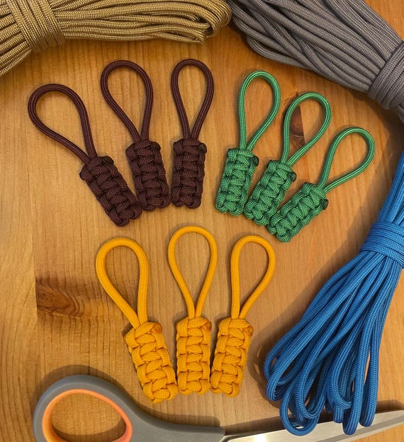 Paracord Zipper Pulls - Assorted Colors - Cobra Knot - Pack of 3