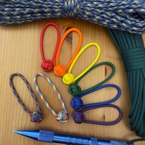 Paracord Zipper Pulls - Assorted Rainbow Color Patterns - Monkey Fist Mini Knot - Pack of 3, 6, or 8 (Multi Pack)