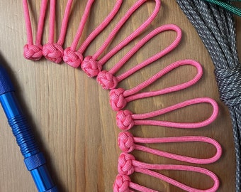 Paracord Zipper Pull Diamond Knot | Pack of Ten | Bright Pink patterned | handmade tab pull for bags, jackets, or luggage.