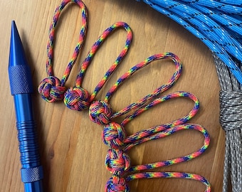 Monkey Fist Paracord Zipper Pulls Mini Knot | Rainbow pattern | Set of Six | Custom handmade tab pull for zipper