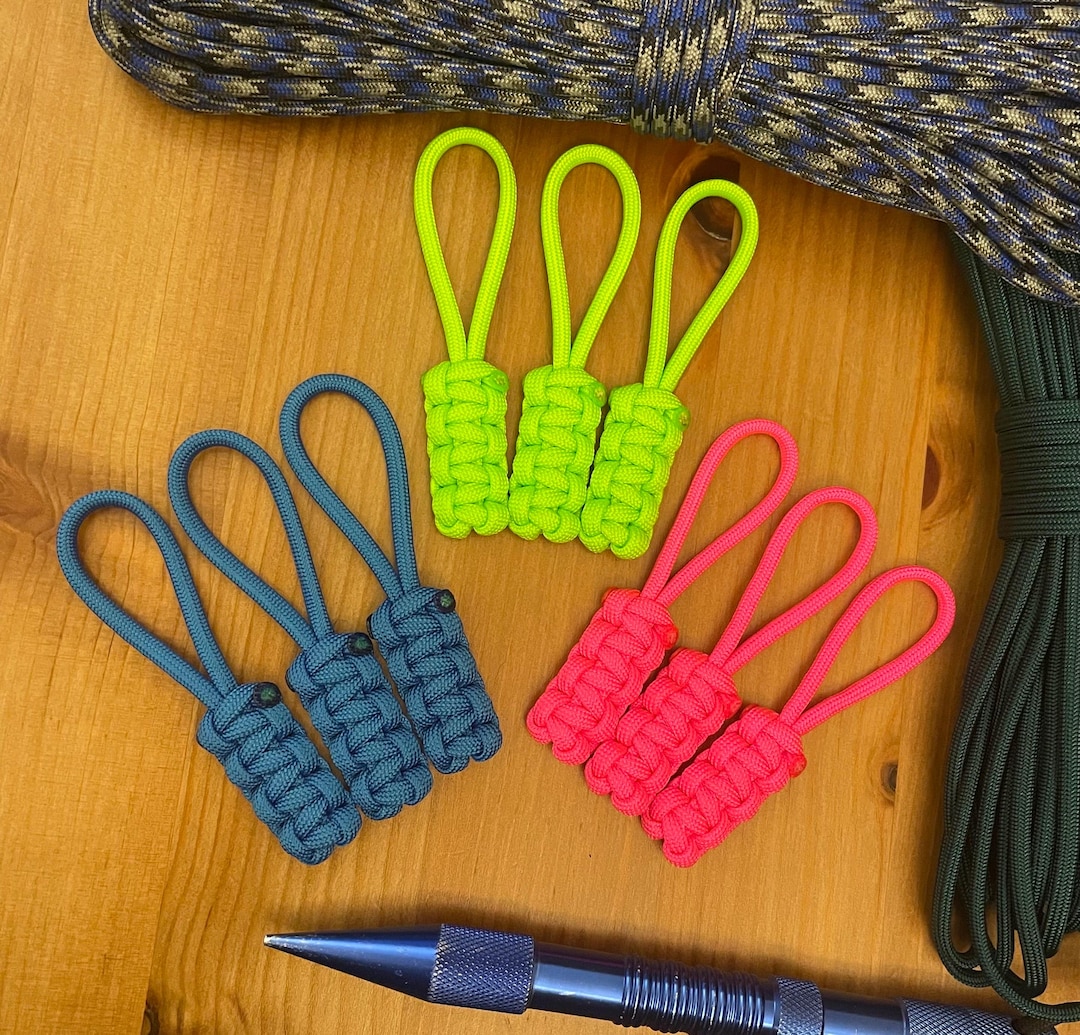 Paracord Zipper Pulls - Neon Colors - Cobra Knot - Pack of 3, 5