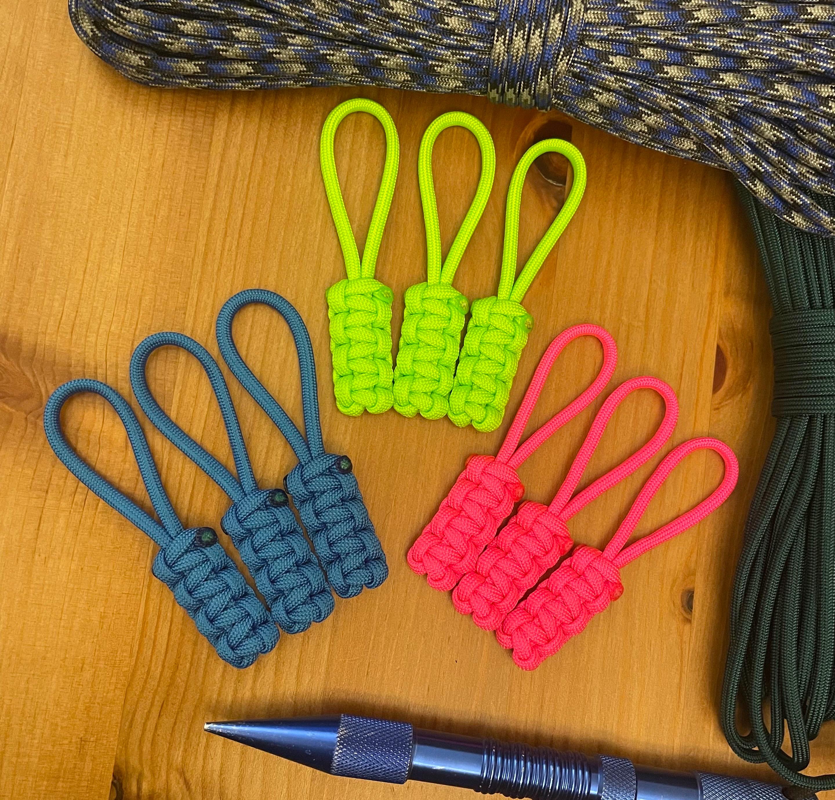 Paracord Zipper Pulls - Neon Colors - Cobra Knot - Pack of 3, 5