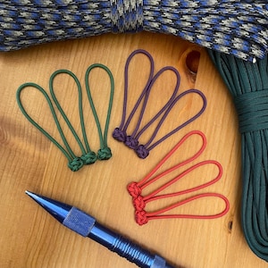 Thin Paracord Zipper Pulls - Assorted Colors - Diamond Knot - Pack of 3, 6, or 10