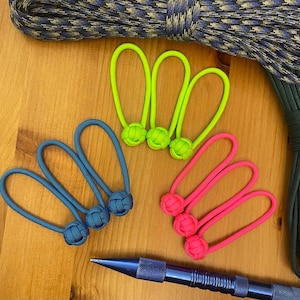 Paracord Zipper Pulls - Neon Colors - Monkey Fist Mini Knot - Pack of 3, 5 (Multi Pack) or 6
