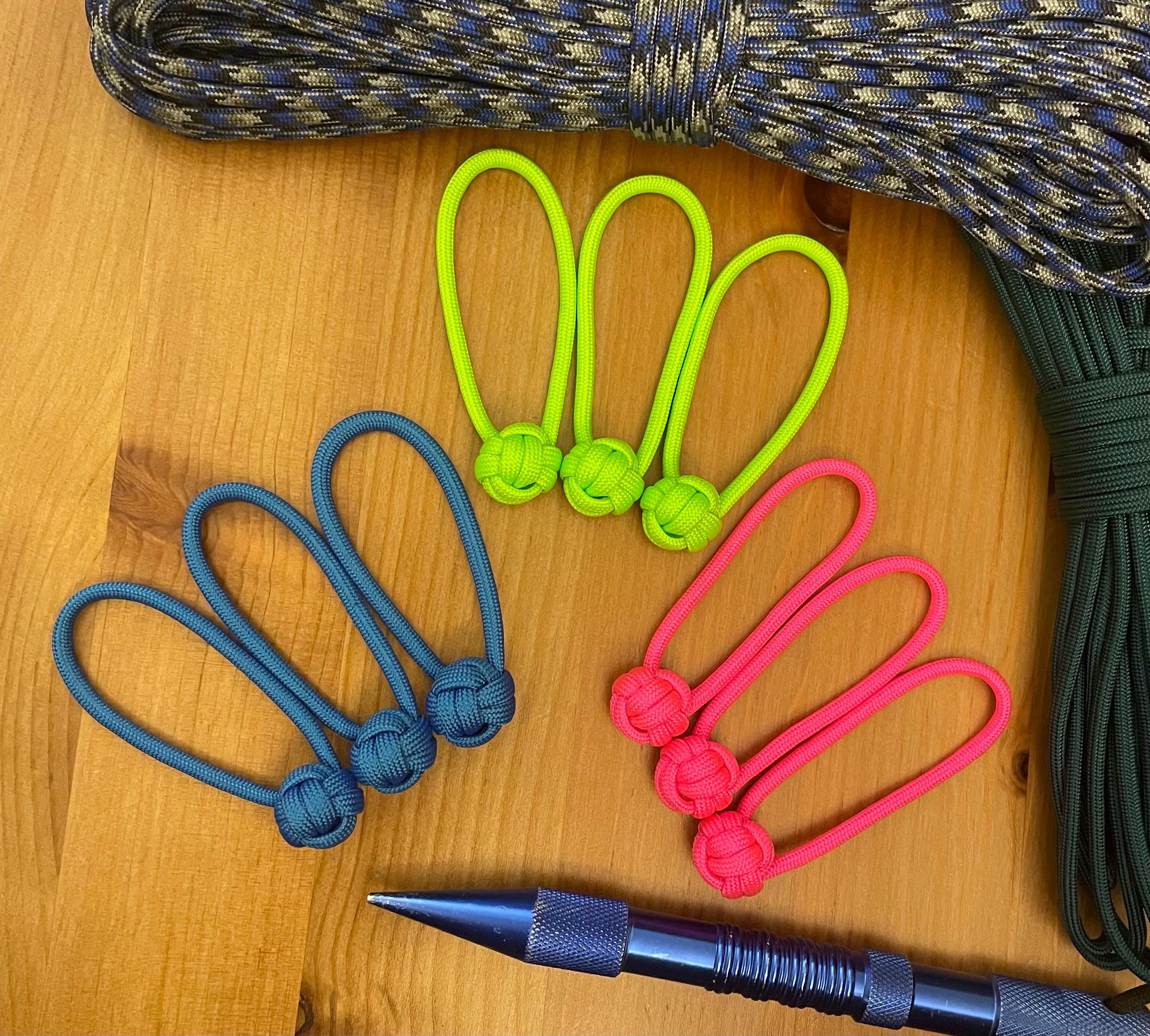 Paracord Zipper Pulls - Neon Colors - Monkey Fist Mini Knot - Pack