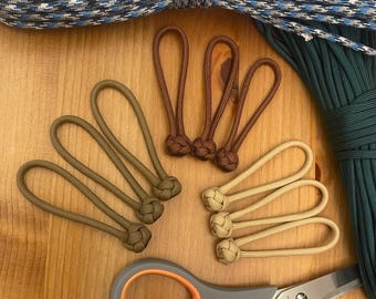 Paracord Zipper Pulls - Neutral Colors - Diamond Knot - Pack of 5