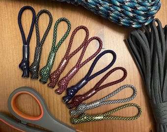 Paracord Zipper Pulls - 3.5 Inch - Assorted Color Patterns - Clear Tubing - Pack of 3 or 6