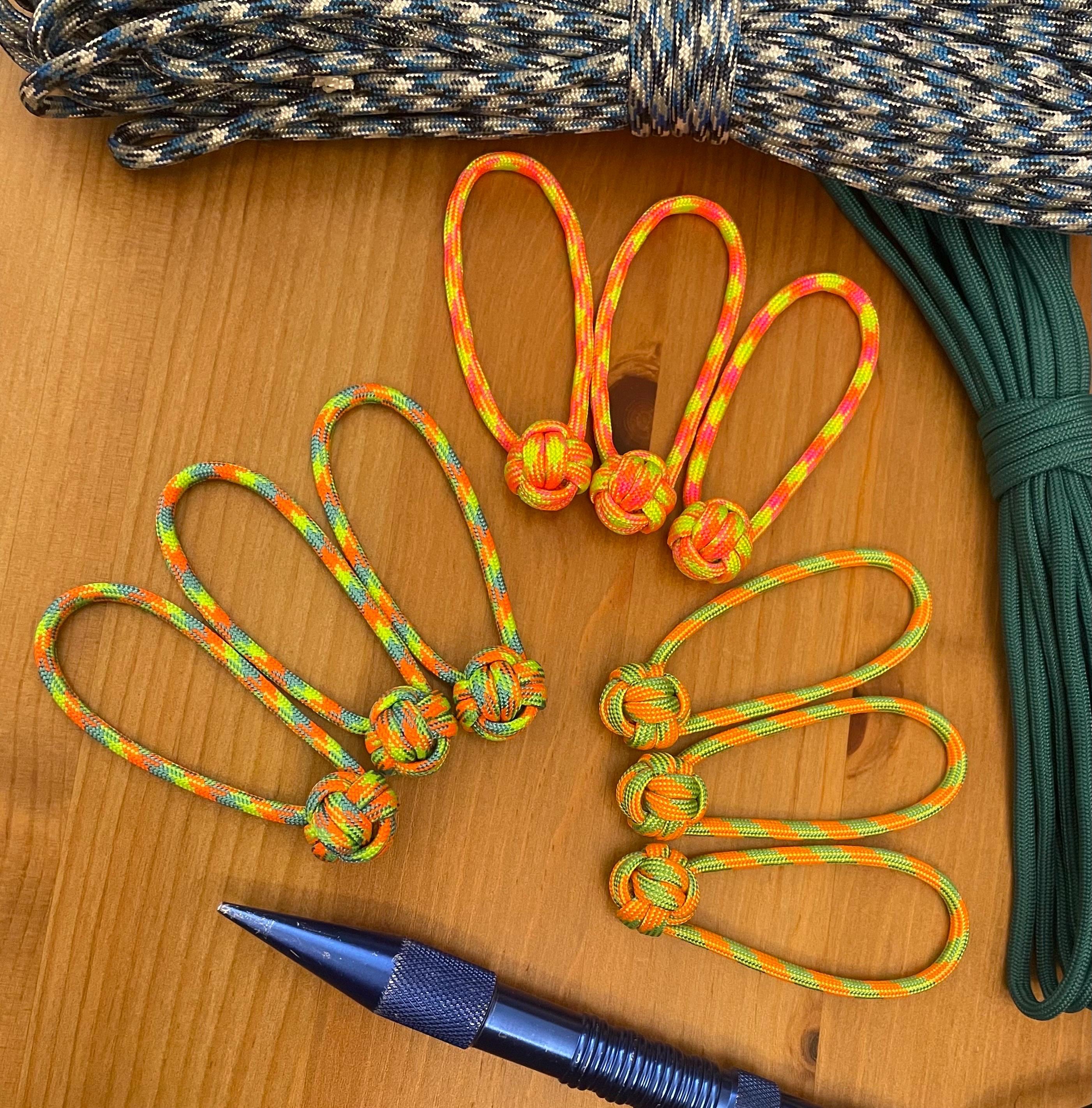 Paracord Zipper Pulls - Assorted Neon Color Patterns - Monkey Fist