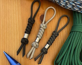 Paracord Knife Lanyard - Assorted Colors - Silver Stainless Steel Bead - Diamond and Snake Knot